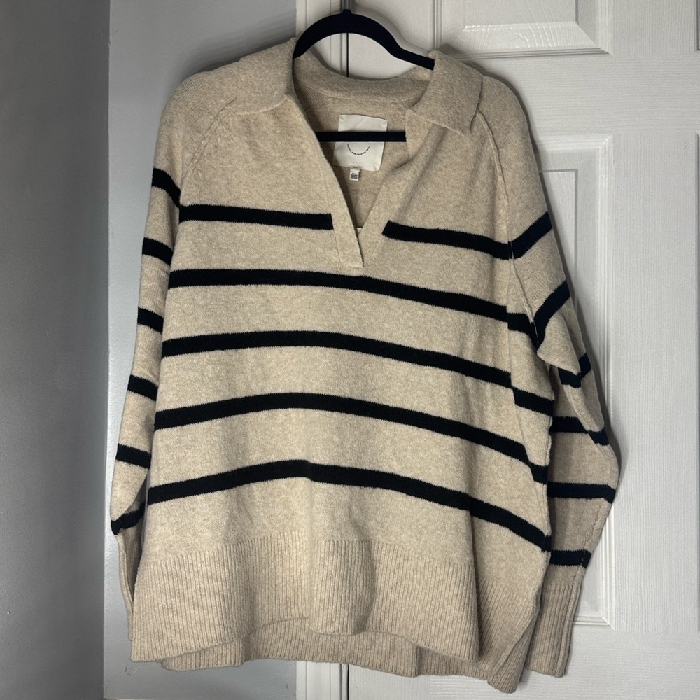 Aerie UnREAL Oversized Striped Polo Sweater Size Small